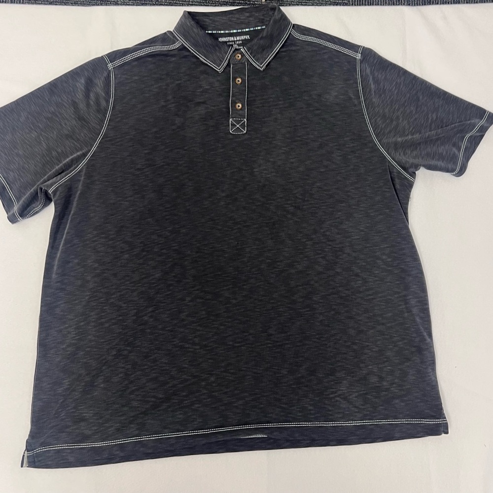 Johnston & Murphy Charcoal Slub Polo with Contrast Stitching XXL
